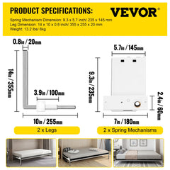 Murphy Mounting Wall Springs Mechanism Heavy Duty Support Hardware DIY Kit for Queen Twin Size Bed (Horizontal), White