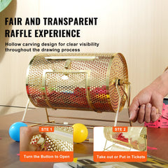 Raffle Drum,Holds 2500 Tickets or 100 Ping Pong Balls, Metal Lottery Spinning Drawing with Wooden Turning Handle,11.6 x Ø7.48 inch Brass Plated Raffle Ticket Spinning Cage, for Bingo Ballot Pa