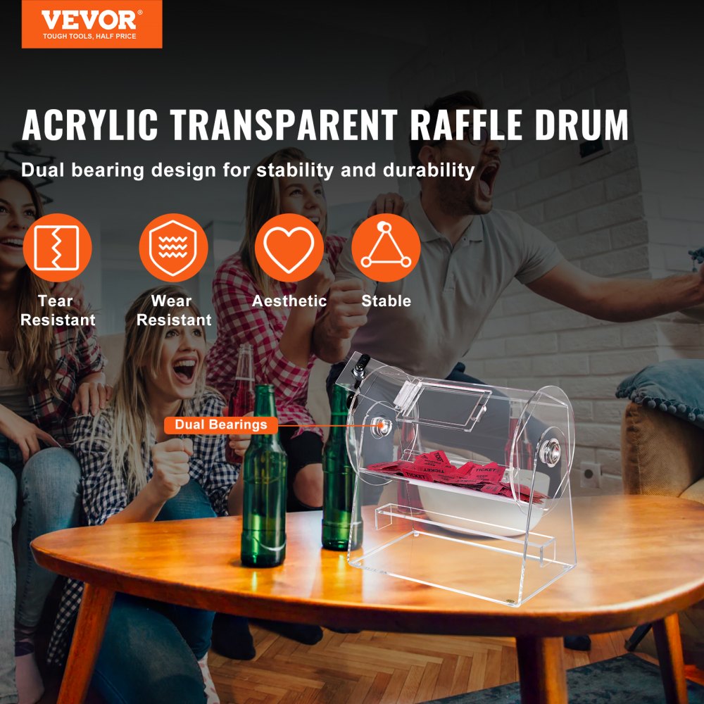 Acrylic Raffle Drum, Professional Raffle Ticket Spinning Cage with 2 Keys, Transparent Lottery Spinning Drawing, Holds 2500 Tickets or 100 Raffle Balls,Raffle Ticket Box for Lottery Games Bingo