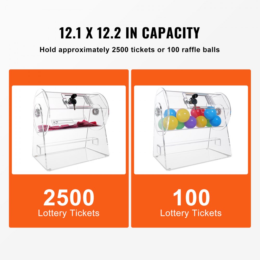 Acrylic Raffle Drum, Professional Raffle Ticket Spinning Cage with 2 Keys, Transparent Lottery Spinning Drawing, Holds 2500 Tickets or 100 Raffle Balls,Raffle Ticket Box for Lottery Games Bingo