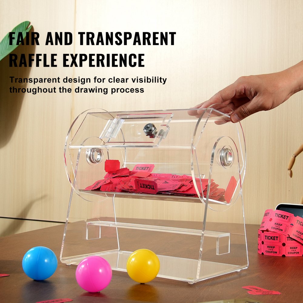 Acrylic Raffle Drum, Professional Raffle Ticket Spinning Cage with 2 Keys, Transparent Lottery Spinning Drawing, Holds 2500 Tickets or 100 Raffle Balls,Raffle Ticket Box for Lottery Games Bingo