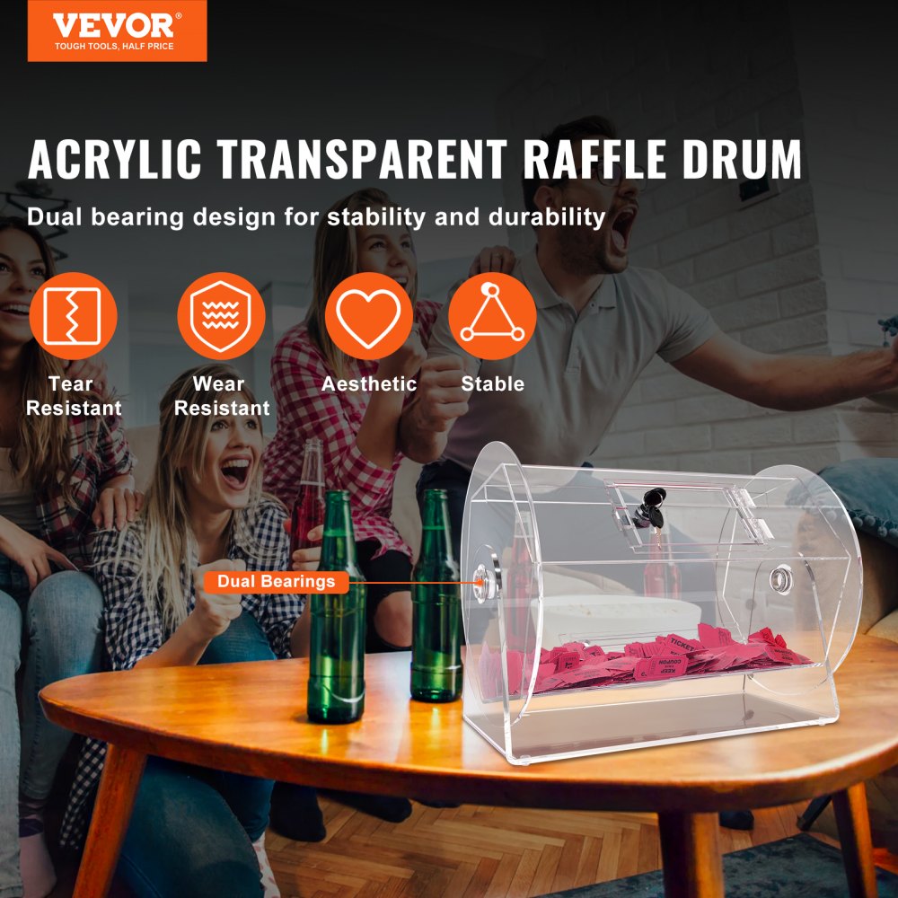 Acrylic Raffle Drum,Professional Raffle Ticket Spinning Cage with 2 Keys, Transparent Lottery Spinning Drawing, Holds 5000 Tickets or 200 Raffle Balls, Raffle Ticket Box for Lottery Games Bingo