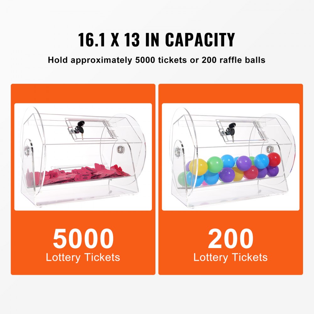 Acrylic Raffle Drum,Professional Raffle Ticket Spinning Cage with 2 Keys, Transparent Lottery Spinning Drawing, Holds 5000 Tickets or 200 Raffle Balls, Raffle Ticket Box for Lottery Games Bingo