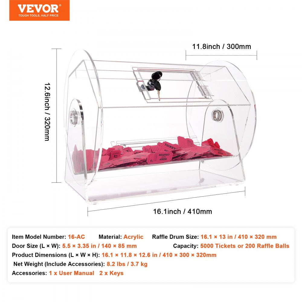 Acrylic Raffle Drum,Professional Raffle Ticket Spinning Cage with 2 Keys, Transparent Lottery Spinning Drawing, Holds 5000 Tickets or 200 Raffle Balls, Raffle Ticket Box for Lottery Games Bingo