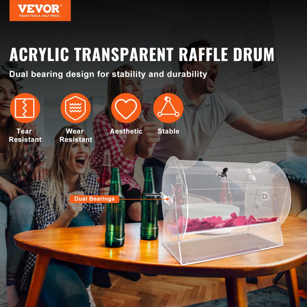 Acrylic Raffle Drum,Professional Raffle Ticket Spinning Cage with 2 Keys, Transparent Lottery Spinning Drawing, Holds 10000 Tickets or 300 Raffle Balls, Raffle Ticket Box for Lottery Games Bing
