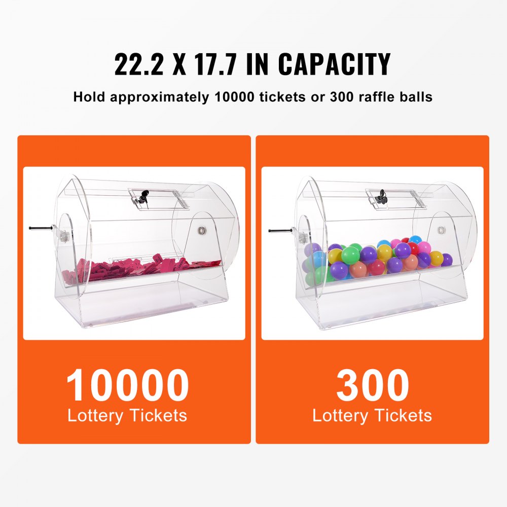 Acrylic Raffle Drum,Professional Raffle Ticket Spinning Cage with 2 Keys, Transparent Lottery Spinning Drawing, Holds 10000 Tickets or 300 Raffle Balls, Raffle Ticket Box for Lottery Games Bing