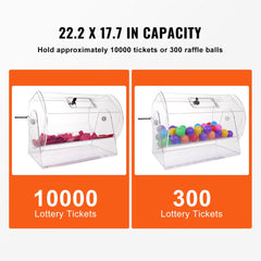 Acrylic Raffle Drum,Professional Raffle Ticket Spinning Cage with 2 Keys, Transparent Lottery Spinning Drawing, Holds 10000 Tickets or 300 Raffle Balls, Raffle Ticket Box for Lottery Games Bing