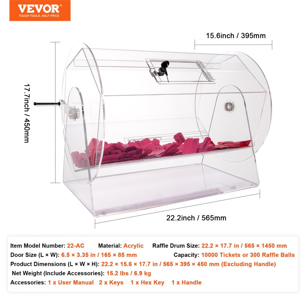 Acrylic Raffle Drum,Professional Raffle Ticket Spinning Cage with 2 Keys, Transparent Lottery Spinning Drawing, Holds 10000 Tickets or 300 Raffle Balls, Raffle Ticket Box for Lottery Games Bing