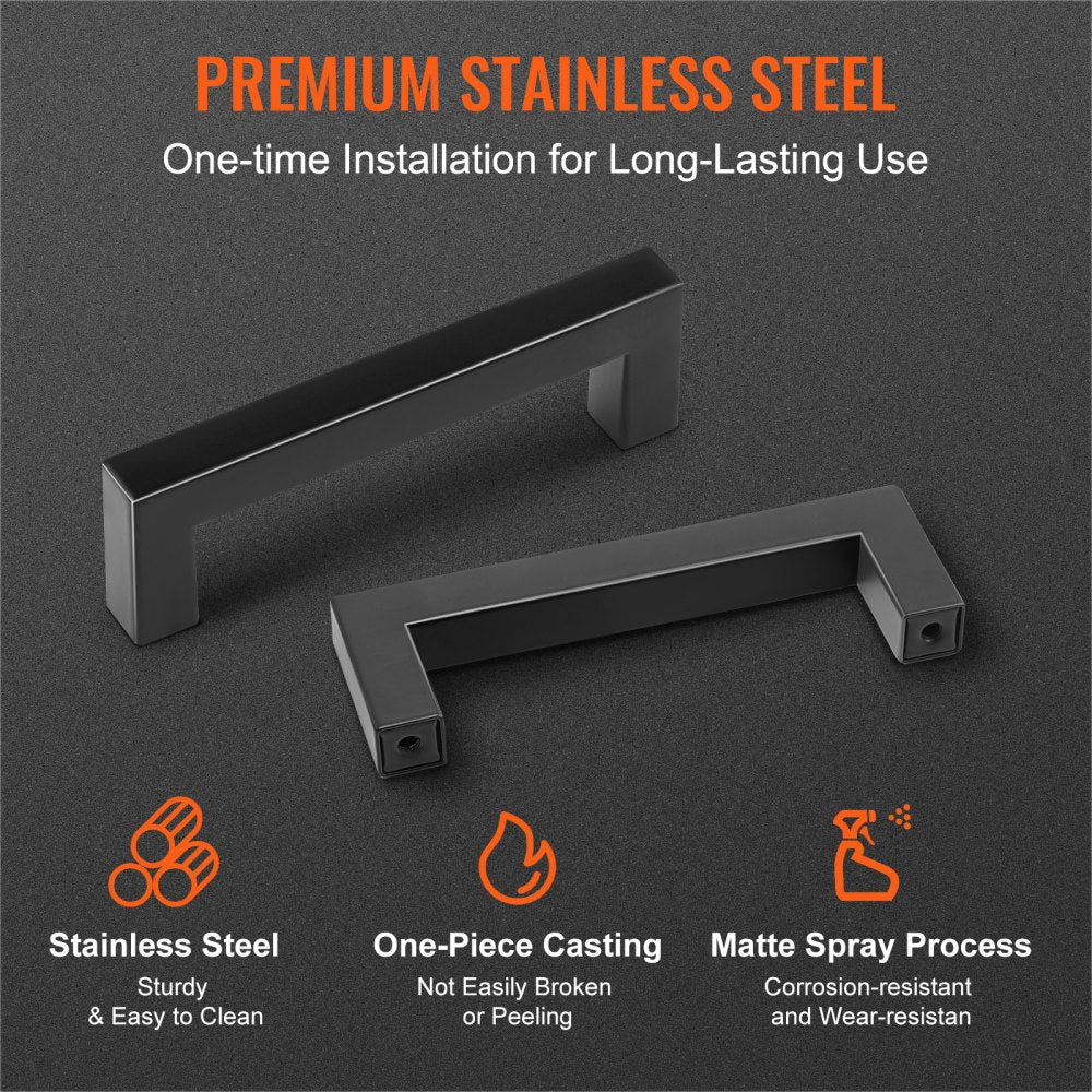 10 Pack Cabinet Pulls, 3.86in / 96mm Center to Center Slim Square Kitchen Cabinet Drawer, Stainless Steel Modern Kitchen Cupboard Door Handles for Kitchen Bathroom Bar Hardware Matte Black
