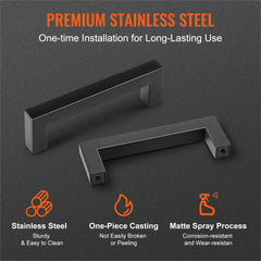 10 Pack Cabinet Pulls, 3.86in / 96mm Center to Center Slim Square Kitchen Cabinet Drawer, Stainless Steel Modern Kitchen Cupboard Door Handles for Kitchen Bathroom Bar Hardware Matte Black