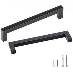 10 Pack Cabinet Pulls, 5.03in / 128mm Center to Center Slim Square Kitchen Cabinet Drawer, Stainless Steel Modern Kitchen Cupboard Door Handles for Kitchen Bathroom Bar Hardware Matte Black