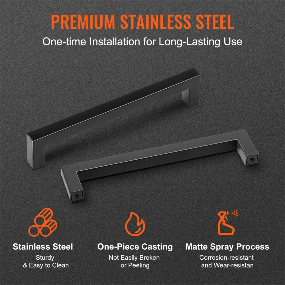 10 Pack Cabinet Pulls, 5.03in / 128mm Center to Center Slim Square Kitchen Cabinet Drawer, Stainless Steel Modern Kitchen Cupboard Door Handles for Kitchen Bathroom Bar Hardware Matte Black