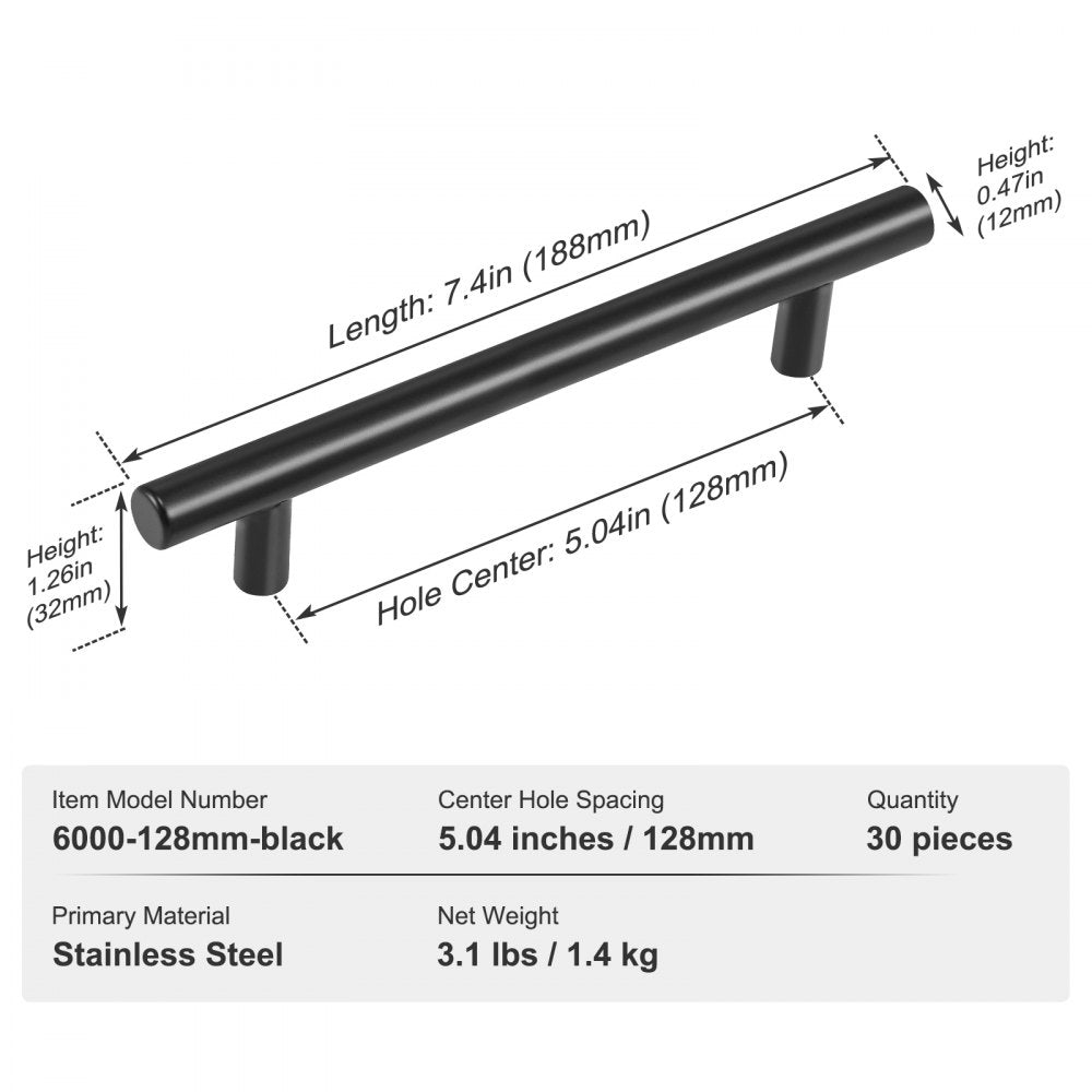 30 Pack Cabinet Pulls, 5.03in / 128mm Center to Center Slim Kitchen Cabinet Drawer, Stainless Steel Modern Kitchen Cupboard Door Handles for Kitchen Bathroom Bar Hardware Matte Black