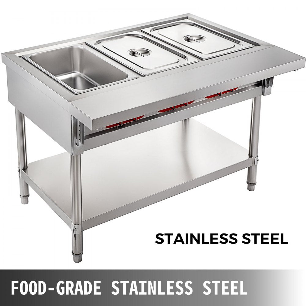 Commercial Electric Food Warmer 3 Pot Steam Table Food Warmer 18 Quart/Pan with Lids with 7 Inch Cutting Board Food Grade Stainless Steel Steam Table Serving Counter 110V 1500W for Restaurant