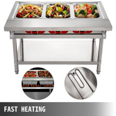 Commercial Electric Food Warmer 3 Pot Steam Table Food Warmer 18 Quart/Pan with Lids with 7 Inch Cutting Board Food Grade Stainless Steel Steam Table Serving Counter 110V 1500W for Restaurant