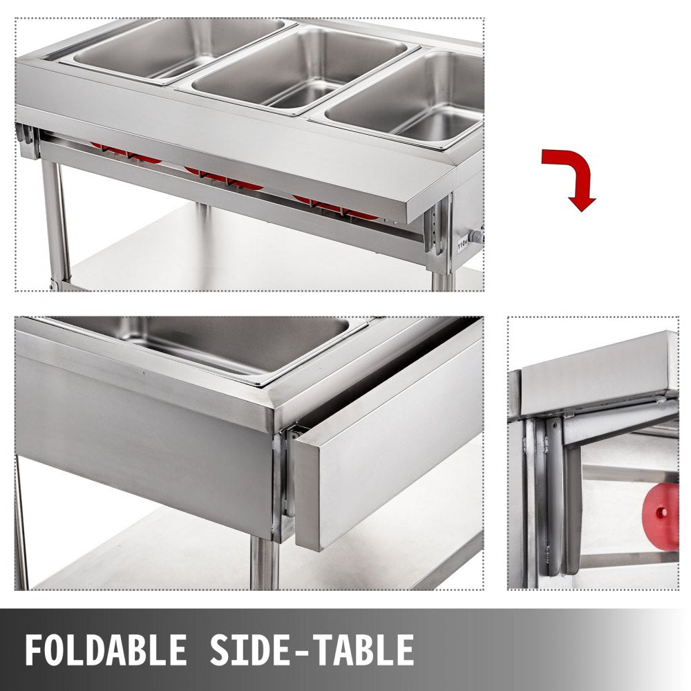 Commercial Electric Food Warmer 3 Pot Steam Table Food Warmer 18 Quart/Pan with Lids with 7 Inch Cutting Board Food Grade Stainless Steel Steam Table Serving Counter 110V 1500W for Restaurant