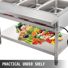 Commercial Electric Food Warmer 3 Pot Steam Table Food Warmer 18 Quart/Pan with Lids with 7 Inch Cutting Board Food Grade Stainless Steel Steam Table Serving Counter 110V 1500W for Restaurant