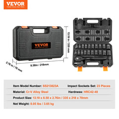 1/2" Drive Impact Socket Set, 23 Piece Socket Set SAE （7/16" -1"）& Metric （13-24mm）6 Point Cr-V Alloy Steel for Auto Repair with Ratchet Handle Rugged Construction Storage Case
