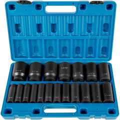 A Bostome 19-piece deep 6-point impact socket set in a blue case.