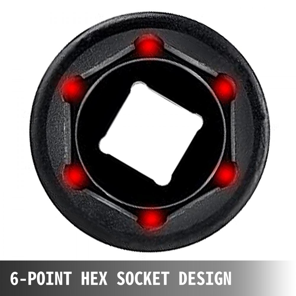 Close-up of a black 6-point hex impact socket with red highlights on the points.