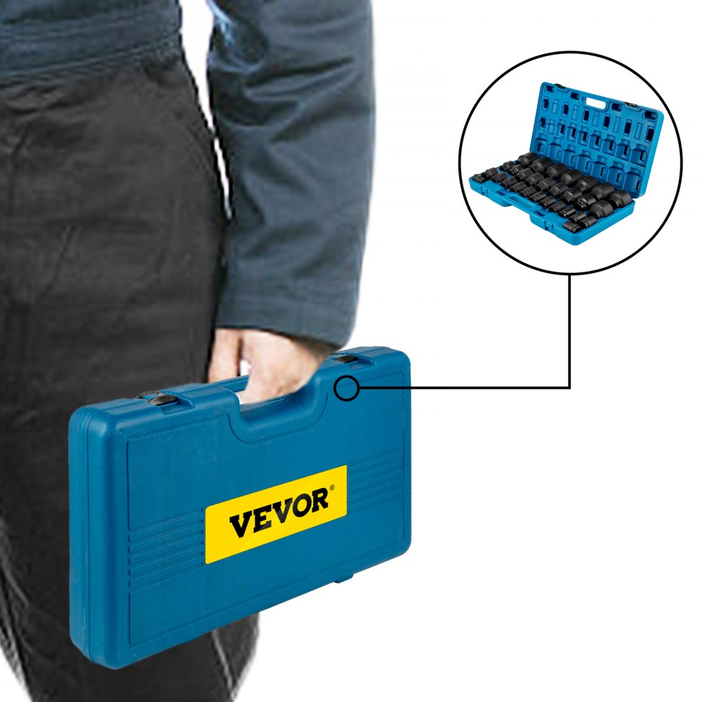 29-piece Bostome 3/4" drive impact socket set with heavy-duty CR-M0 steel construction.