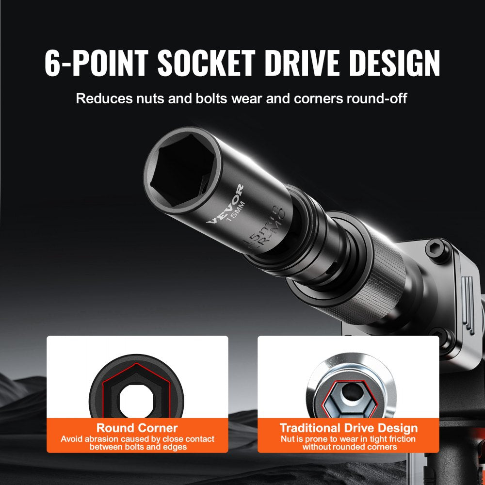 14-piece 3/8" drive swivel impact socket set made of Cr-Mo steel in a metal carrying case.