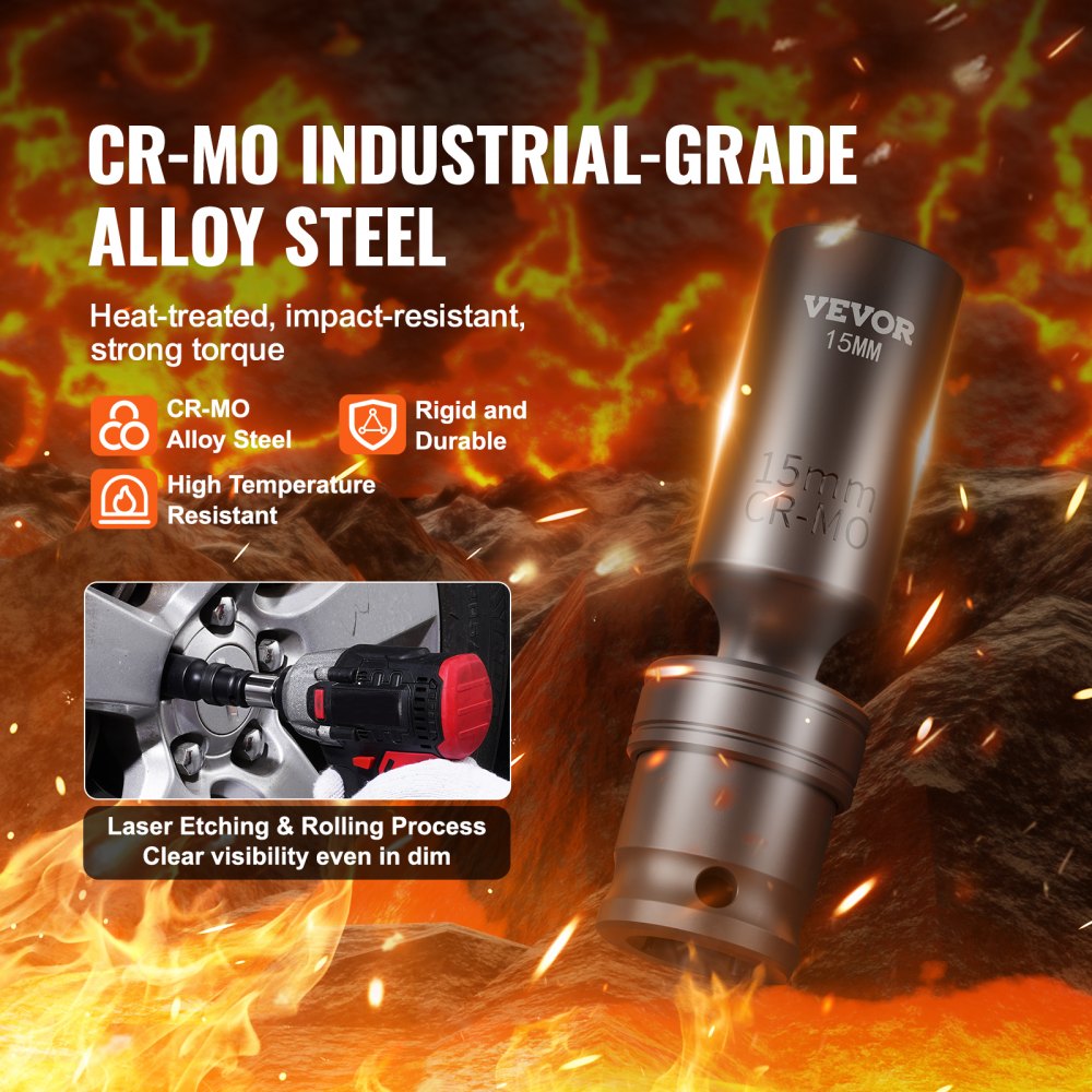 Bostome 14pc 3/8" drive swivel impact socket set with Cr-Mo steel in a carrying case.