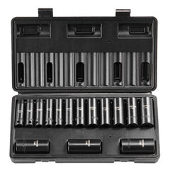 15-piece Bostome 3/8" drive impact socket set in a metal carrying case, featuring 6-point deep sockets.