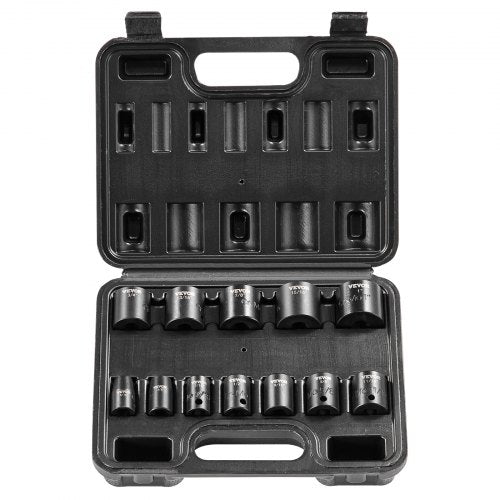 Bostome 12-piece impact socket set with Cr-Mo steel and hexagonal 6-point design.