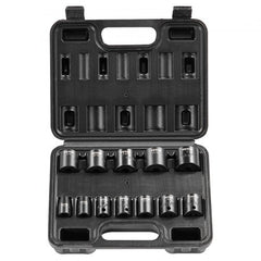 Bostome 12-piece impact socket set with Cr-Mo steel and hexagonal 6-point design.