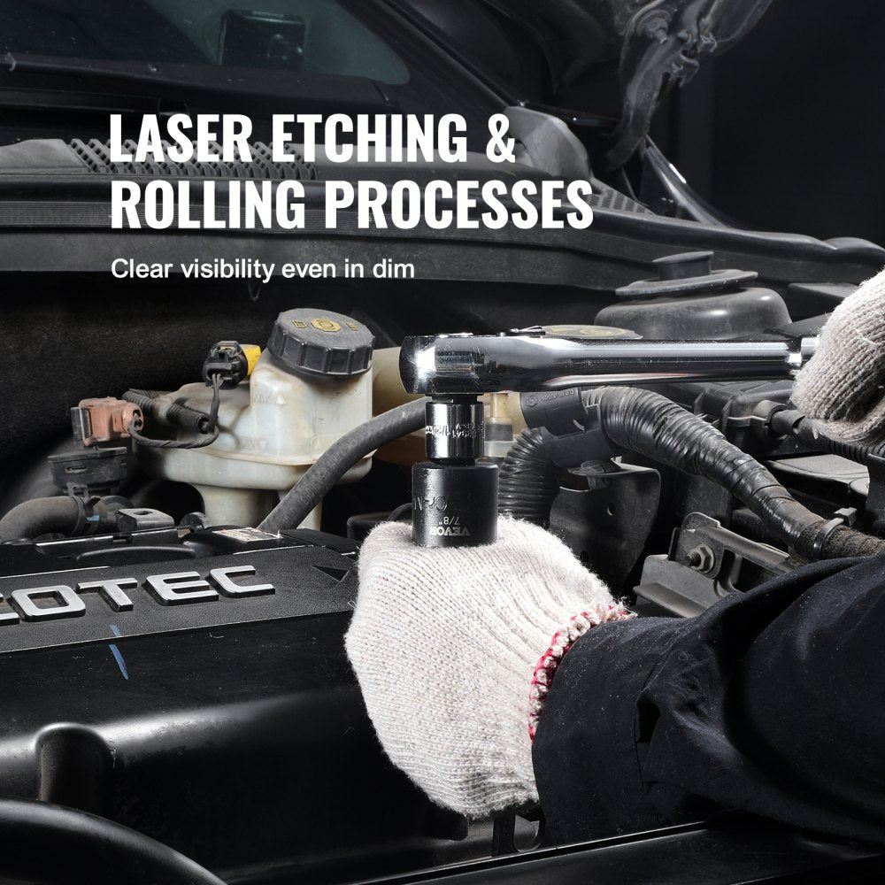 Bostome 12-piece impact socket set with Cr-Mo steel and hexagonal 6-point design.
