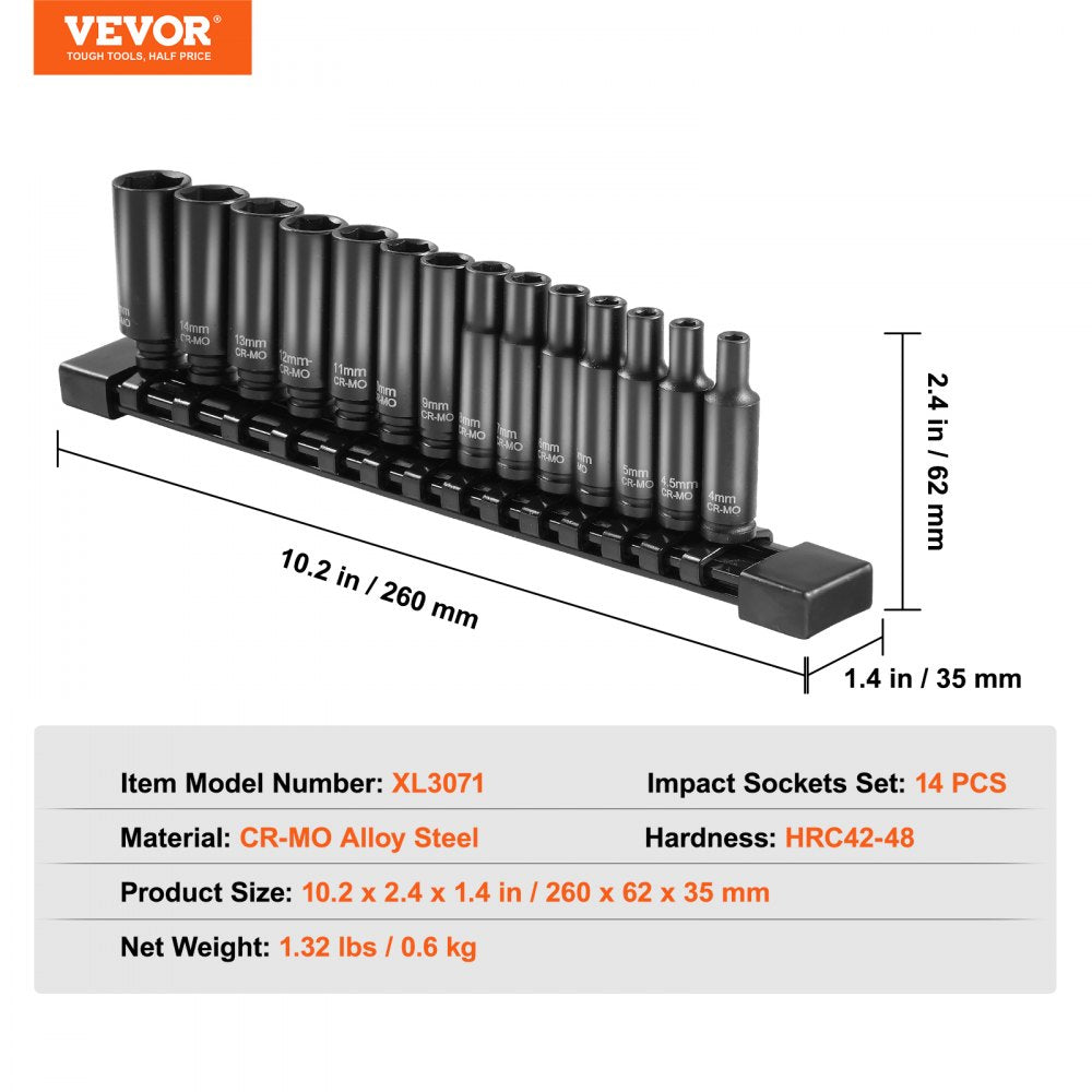 Bostome 14-piece impact socket set with a heavy-duty case and laser-etched size markings.