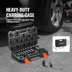 Impact Sockets Set 25pcs 6-Point 3/8in Drive Bit Ratchet Tool Kit Case