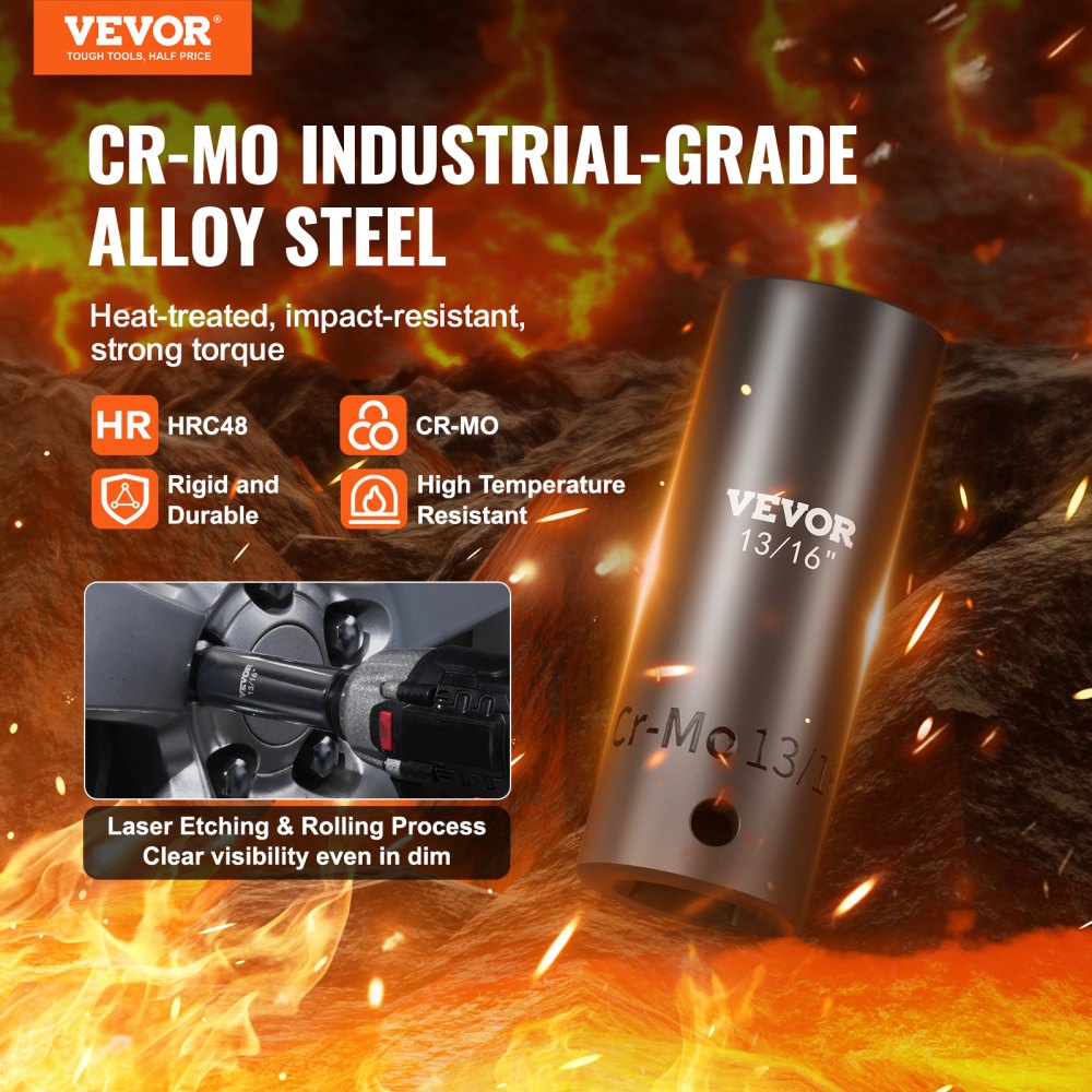 Bostome 59-piece 6-point impact socket set in Cr-Mo steel with 3/8" and 1/2" drives.