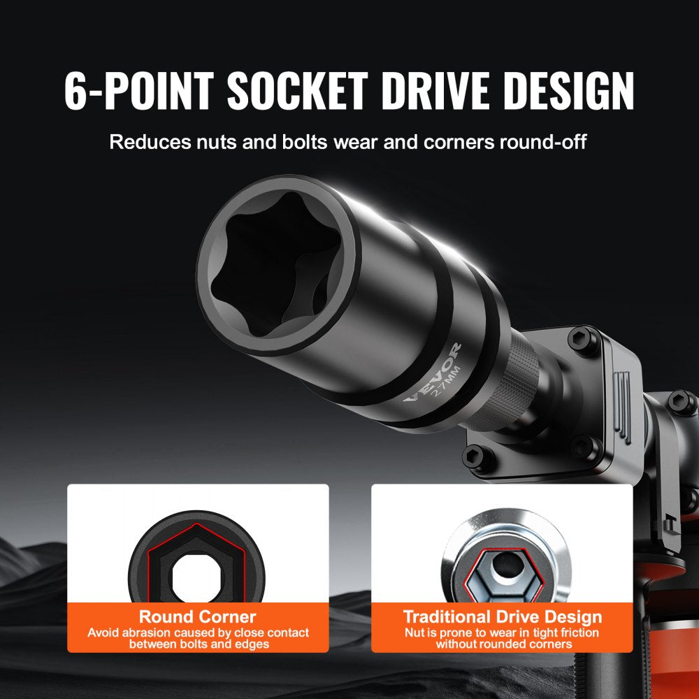 Bostome 1" drive impact socket set with eight Cr-Mo deep sockets in a metal carrying case.