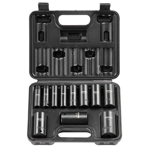 Bostome 11-piece 3/8" drive impact socket set with metal toolbox and laser-etched size markings.