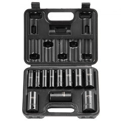 Bostome 11-piece 3/8" drive impact socket set with metal toolbox and laser-etched size markings.