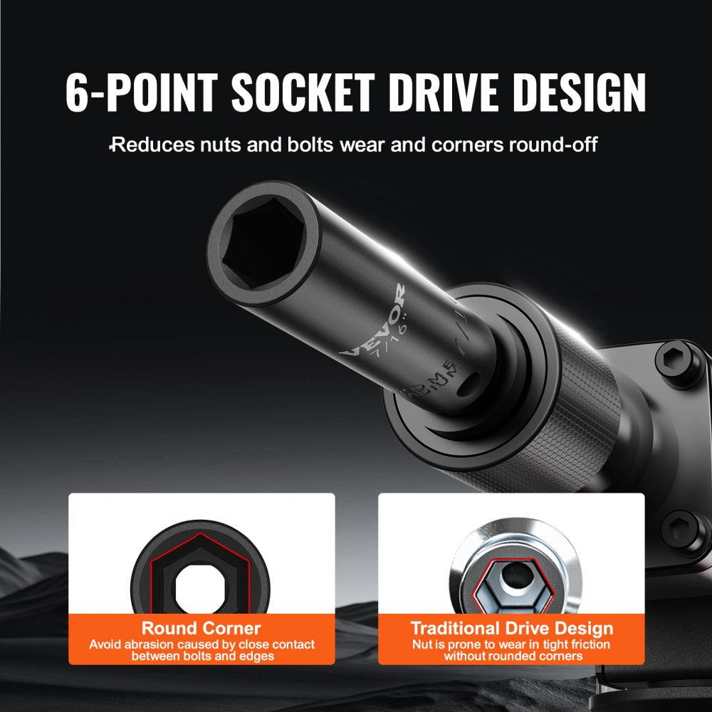 Bostome 11-piece 3/8" drive impact socket set in metal toolbox with hexagonal 6-point design.