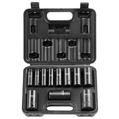 Bostome 11-piece 3/8" drive impact socket set with hexagonal 6-point design and metal toolbox.