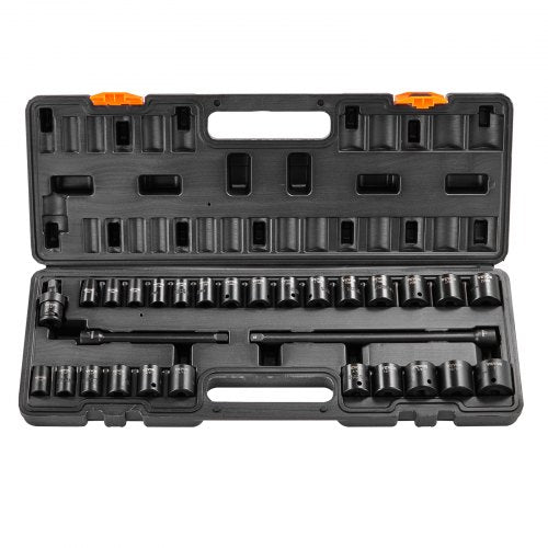 29-piece impact socket set with CR-V steel, 6-point design, and storage case.