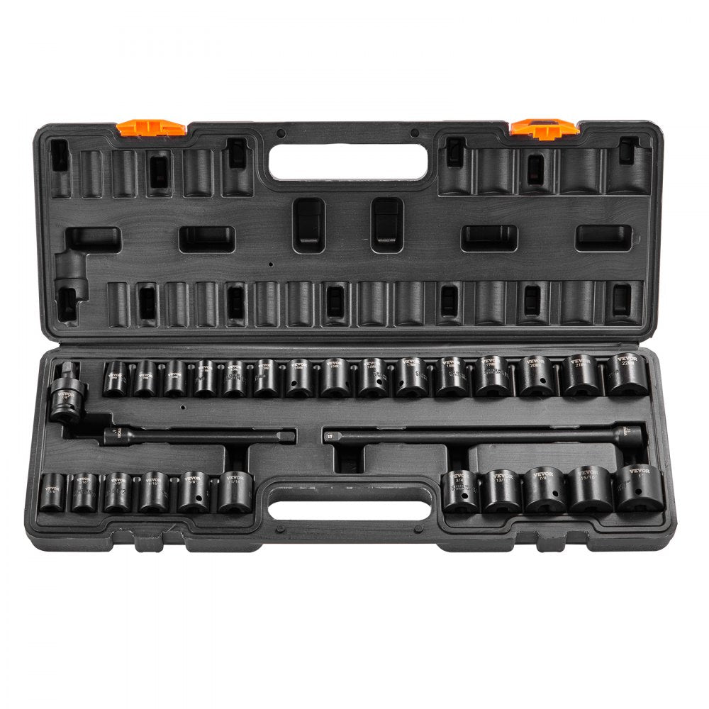 29-piece impact socket set with CR-V steel, 6-point drive, and storage case.