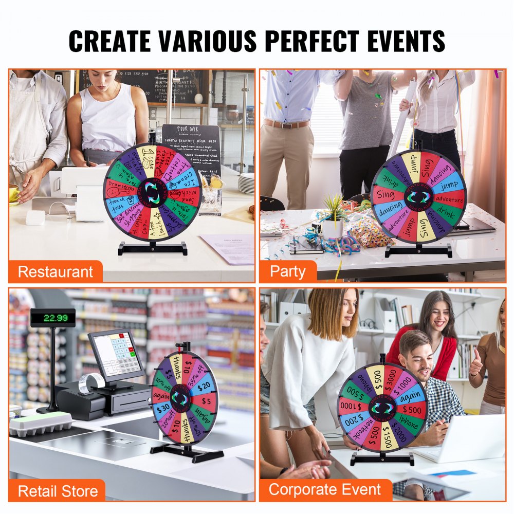 18 inch Spinning Prize Wheel, 14 Slots Tabletop Spinner, Heavy Duty Roulette Wheel with a Dry Erase and 2 Markers, Win Fortune Spin Games in Party Pub Trade Show Carnival
