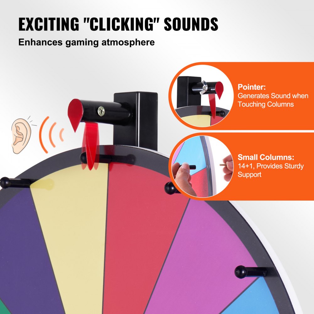 24 inch Spinning Prize Wheel, 14 Slots Tabletop Spinner, Heavy Duty Roulette Wheel with a Dry Erase and 2 Markers, Win Fortune Spin Games in Party Pub Trade Show Carnival