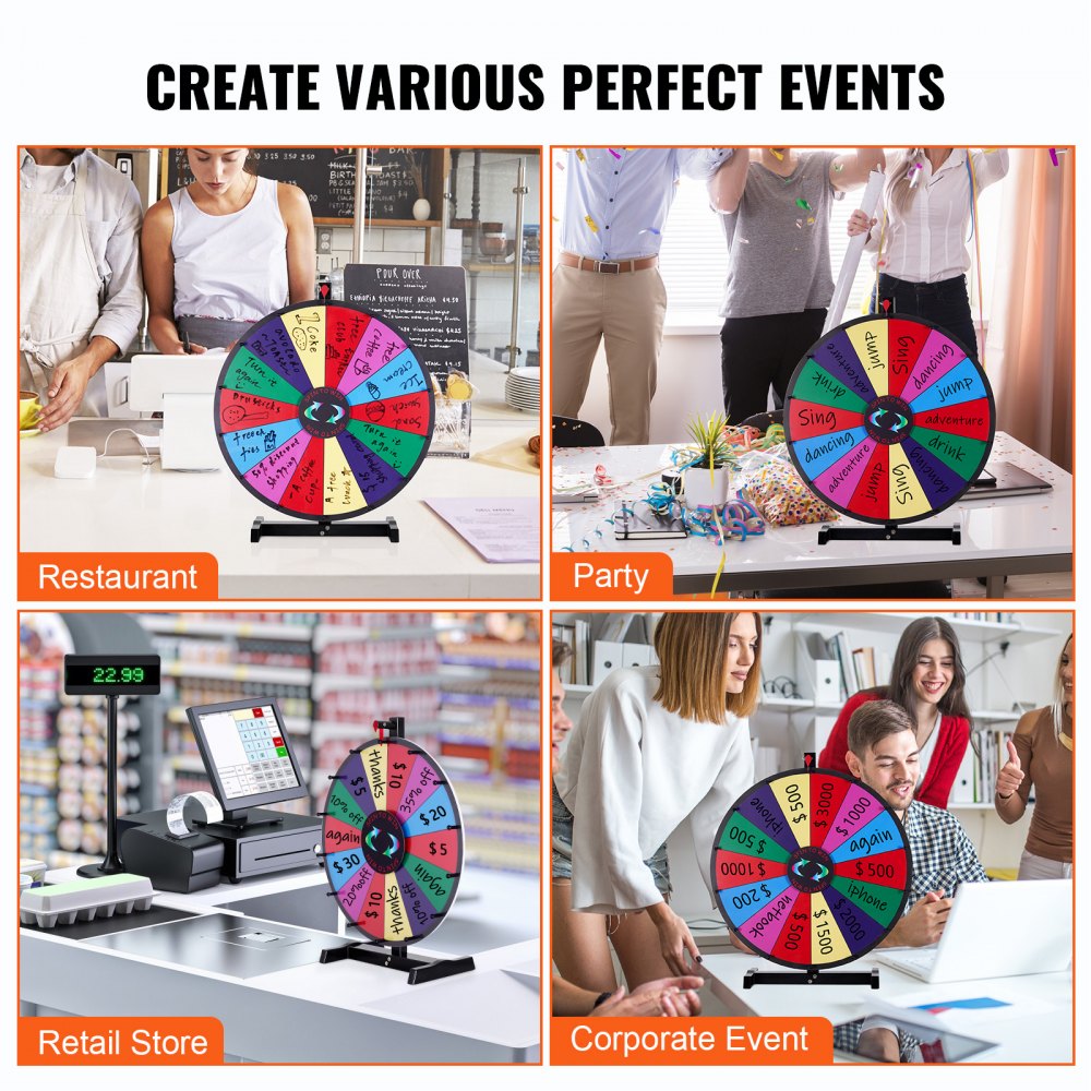 24 inch Spinning Prize Wheel, 14 Slots Tabletop Spinner, Heavy Duty Roulette Wheel with a Dry Erase and 2 Markers, Win Fortune Spin Games in Party Pub Trade Show Carnival