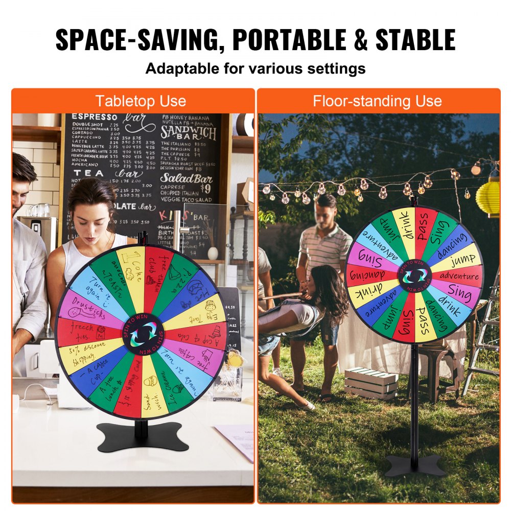 36 inch Spinning Prize Wheel, 18 Slots Spinning Wheel, Roulette Wheel with a Dry Erase and 2 Markers, Tabletop or Floor Standing Win Fortune Spin Games in Party Pub Trade Show Carnival