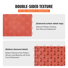 Red interlocking garage floor tiles, 12x12 inches, in a 50-pack for easy installation.