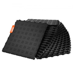 Black interlocking garage floor tiles, 12x12 inches, in a pack of 50, with a textured surface.