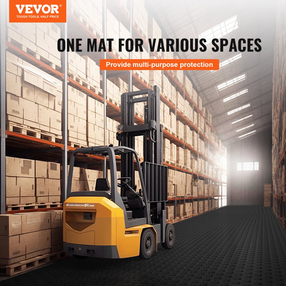 Black interlocking garage floor tiles, 12x12 inches, in a 50-pack for durable coverage.