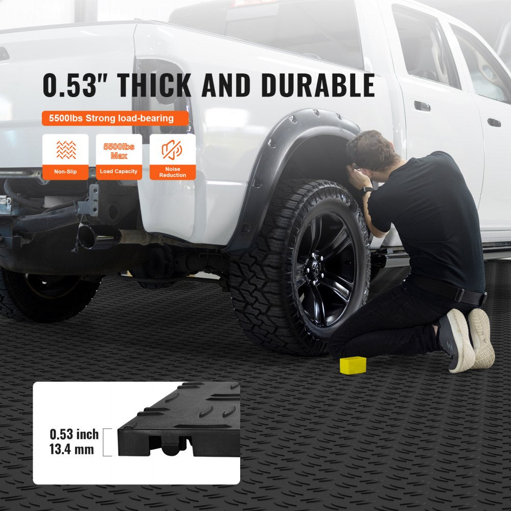 Black interlocking garage floor tiles, 12x12 inches, in a 50-pack for durable coverage.