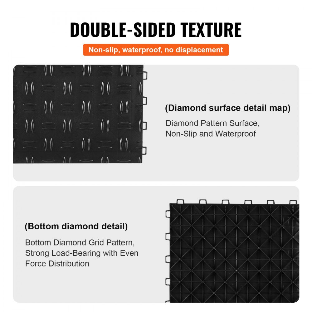Black interlocking garage floor tiles, 12x12 inches, in a 50-pack for durable coverage.